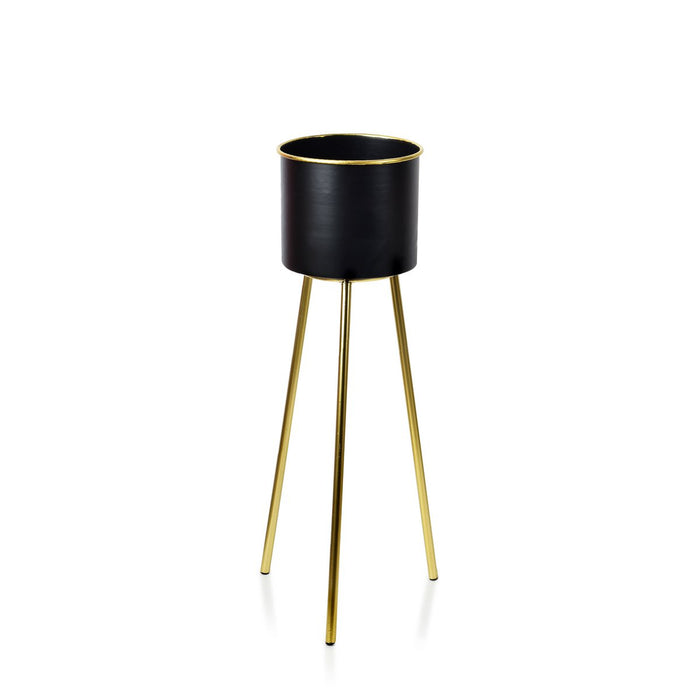 GILL II Plantenpot met standaard - Zwart/goud - H65,5x19,5cm