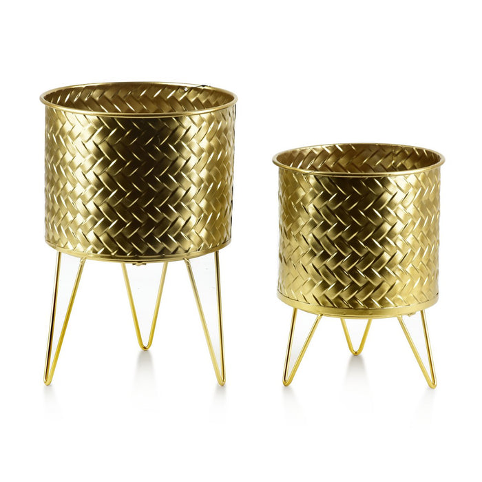 CHRISTIE Plantenpotten met standaard - Set van 2 - Goud - 20xh30cm, 18xh23,5cm