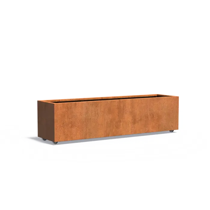 Cortenstaal Plantenbak op Wielen 200 x 50 x 50 cm