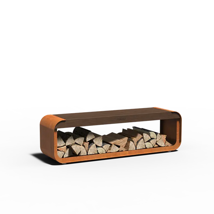 Cortenstaal Houtopslag met Zitting - 150 x 40 x 45 cm - Bankje