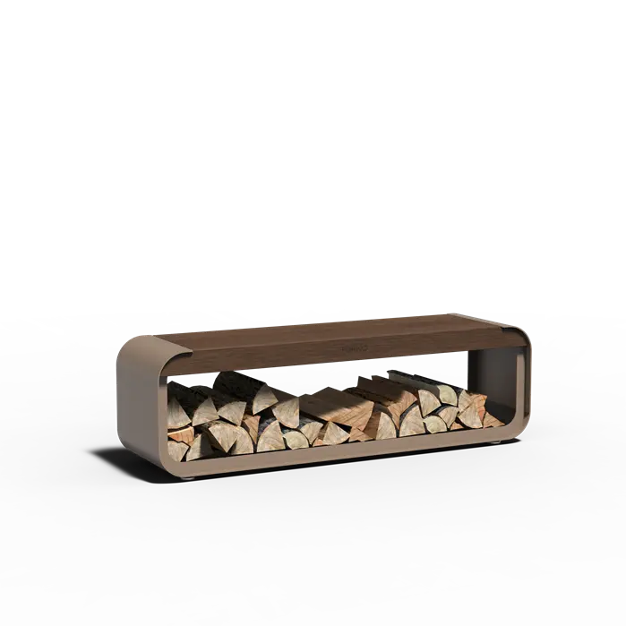 Houtopslag Aluminium met Zitting - 150 x 40 x 45 cm - Bankje - Bamboe