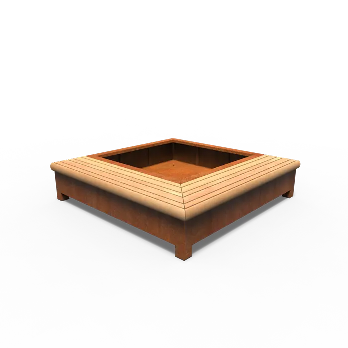 Cortenstaal Plantenbak met Bankje 2000 x 2000 x 450 mm