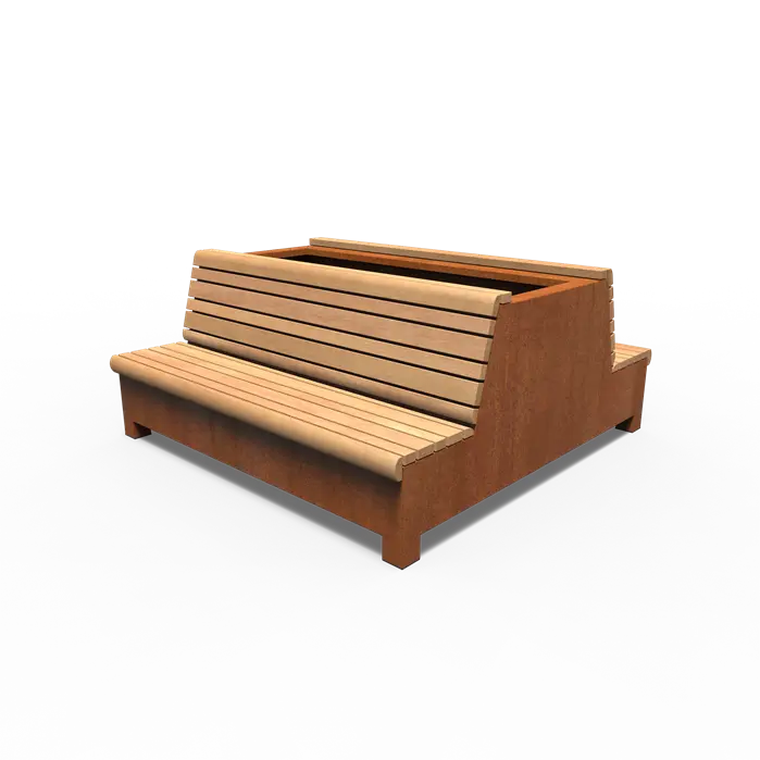 Cortenstaal Plantenbak met Bankje 2000 x 2000 x 900 mm