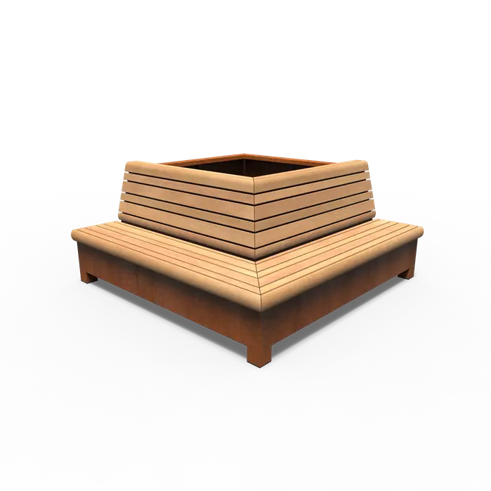 Cortenstaal Plantenbak met Bankje 2000 x 2000 x 900 mm