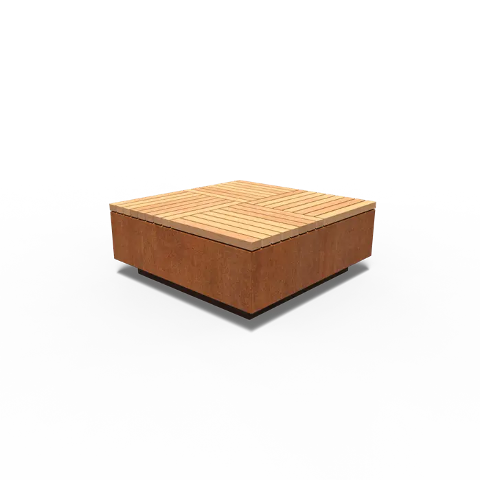 Cortenstaal Hocker Vierkant 114 x 114 x 45 cm - Hocker Buiten | Tuin