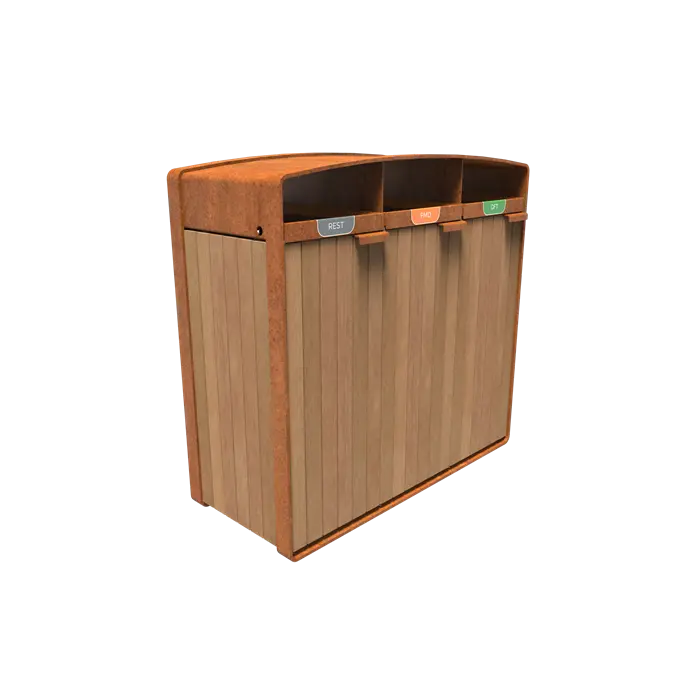 Cortenstaal Afvalbak 1195 x 550 x 1150 mm - Garapa Hardhout