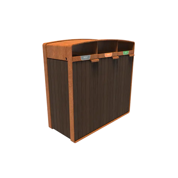 Cortenstaal Afvalbak 1195 x 550 x 1150 mm - Bamboe