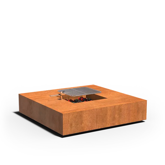 Vuurtafel Cortenstaal met Grillrooster 120 x 120 x 28 cm