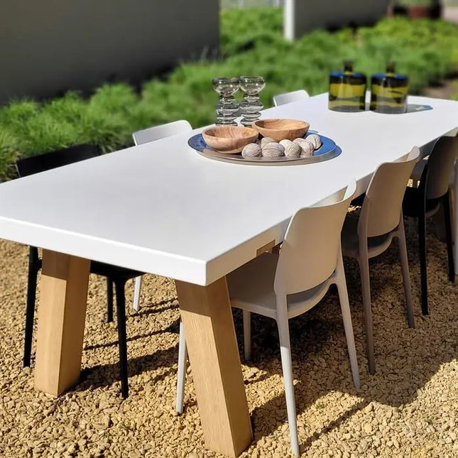 Gartentisch | Outdoor-Tisch Weiß - 260 x 100 x 75 cm - Aluminium | Eiche