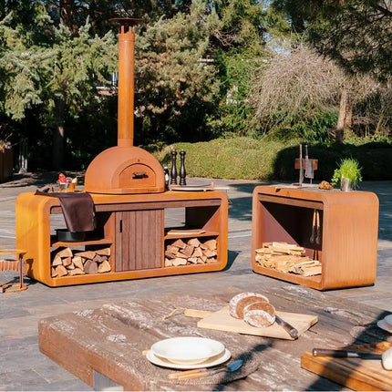 Four à pizza extérieur avec dôme en acier Corten 80 x 75 x 118 cm
