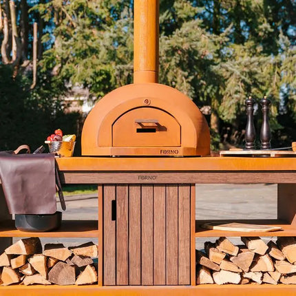 Four à pizza extérieur avec dôme en acier Corten 80 x 75 x 118 cm