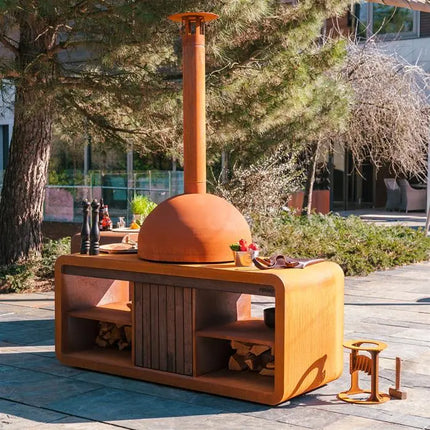 Four à pizza extérieur avec dôme en acier Corten 80 x 75 x 118 cm