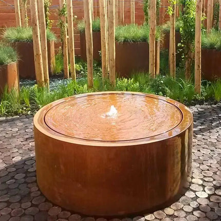 Runder Wassertisch aus Cortenstahl, 100 x 75 cm, Brunnen