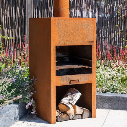 Cheminée de jardin en acier Corten 50 x 50 x 100 cm | Poêle d'extérieur