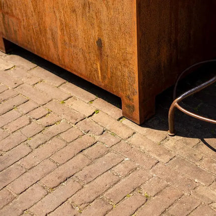 Jardinera de acero Corten con patas, 120 x 120 x 60 cm