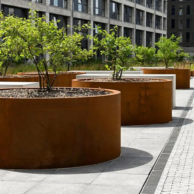 Jardinera redondo de acero Corten de 150 x 80 cm