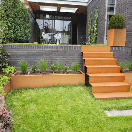Treppe aus Cortenstahl, 100 x 408 x 289 cm | Gartentreppe