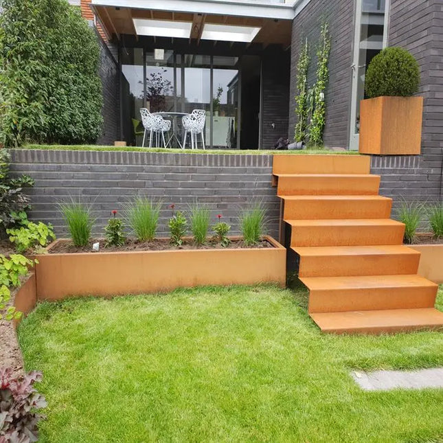 Scala in acciaio Corten 125 x 72 x 51 cm Gradini | Scala da giardino