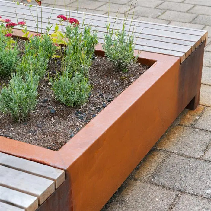 Cortenstaal Plantenbak met Bankje 2000 x 2000 x 450 mm