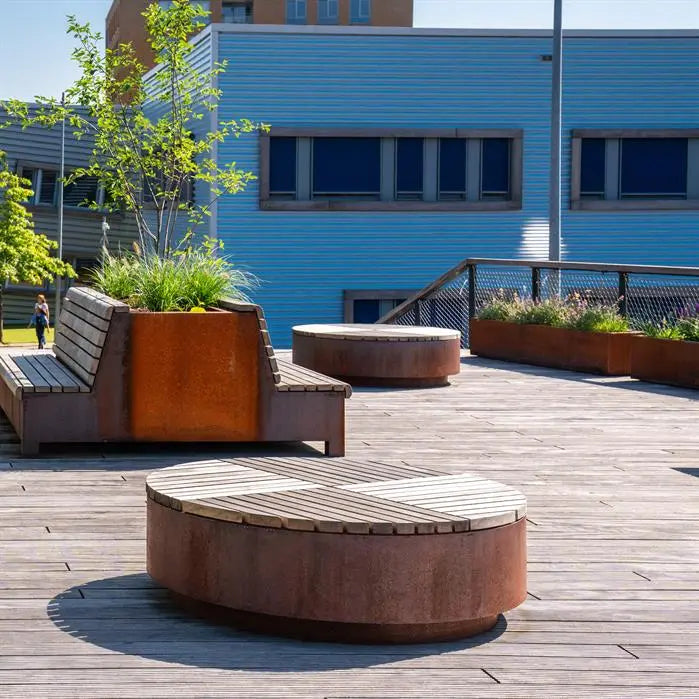 Cortenstaal Plantenbak met Bankje 2000 x 2000 x 900 mm