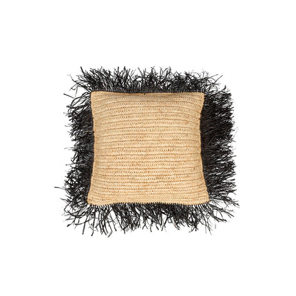 Raffia firkantet pudebetræk - natur/sort - 40x40