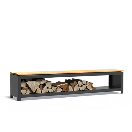 Banc de jardin en acier 200 x 40 x 42,4 cm - Rangement pour bois | Rangement pour bois de chauffage