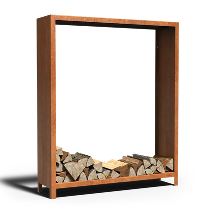 Contenitore per legna in acciaio Corten 150 x 40 x 180 cm