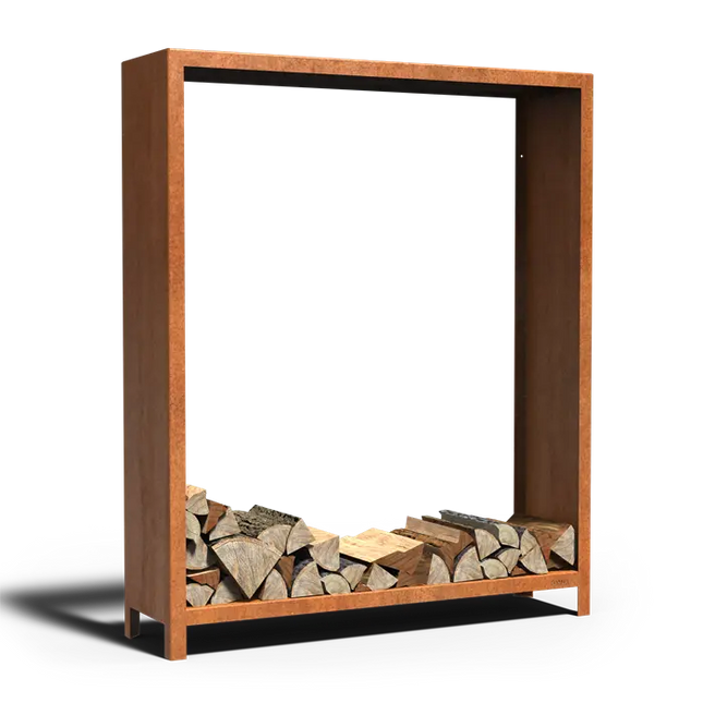 Contenitore per legna in acciaio Corten 150 x 40 x 180 cm