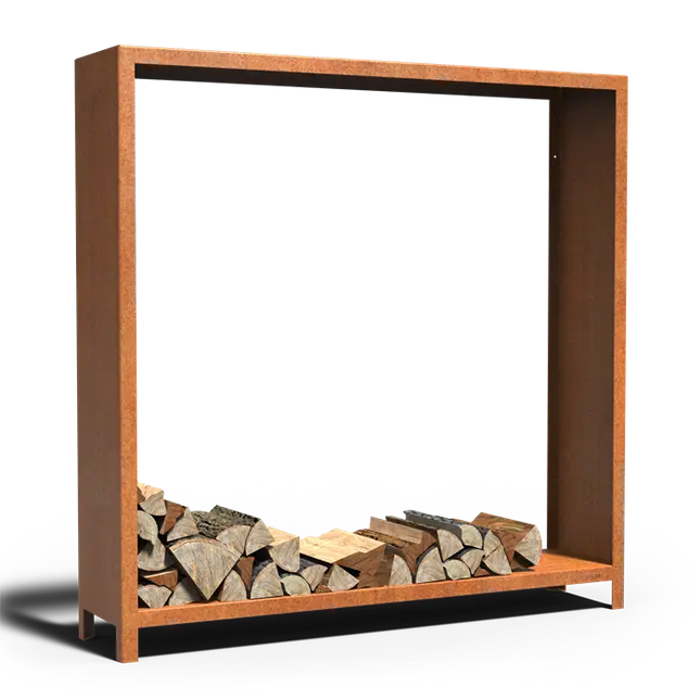 Contenitore in acciaio Corten per legna, 180 x 40 x 180 cm