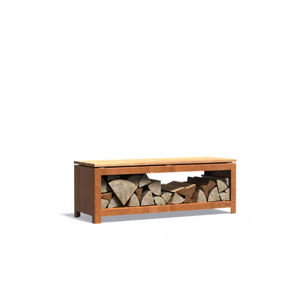 Panca contenitore in acciaio Corten e legno - 120 x 40 x 42,4 cm