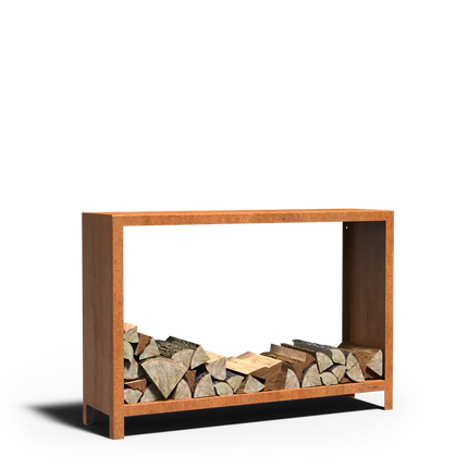 Coffre de rangement en acier Corten pour bois 150 x 40 x 100 cm
