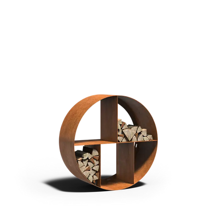 Boîte de rangement ronde en acier Corten et bois 100 x 40 cm