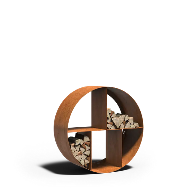 Contenitore rotondo in acciaio Corten per legna, 100 x 40 cm