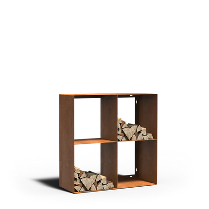 Coffre de rangement en acier Corten pour bois 100 x 40 x 100 cm