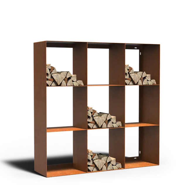 Contenitore in acciaio Corten per legna, 150 x 40 x 150 cm