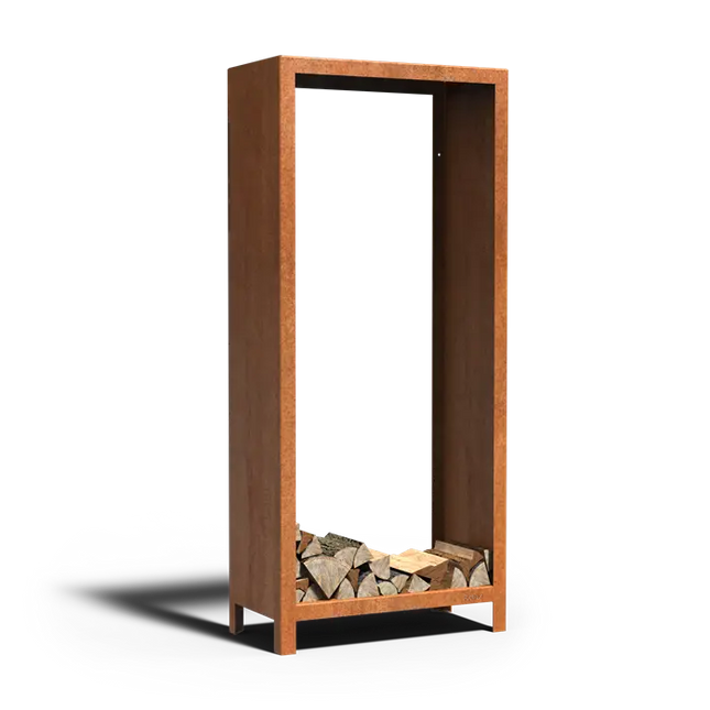 Mobile contenitore in acciaio Corten per legna, 80 x 40 x 180 cm