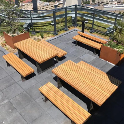 Corten Steel Table 230 x 89 x 90 cm - Garapa Hardwood - Garden Table