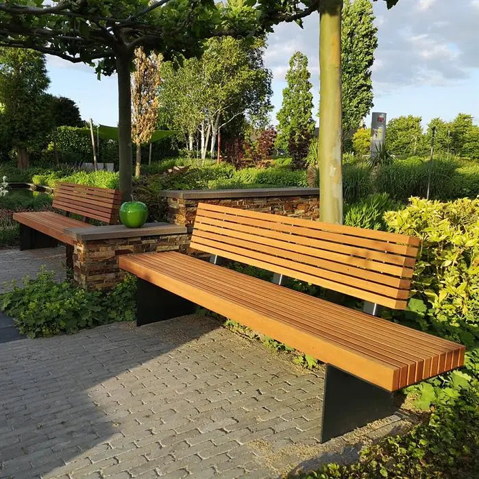 Tuinbank Gecoat Staal met Rugleuning 230x67x102.3 cm - Garapa Hardhout