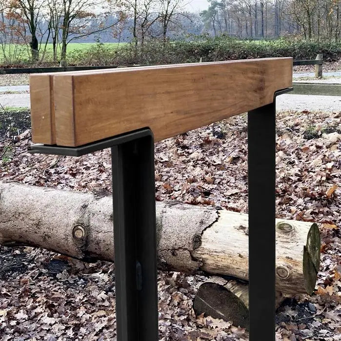 Cortenstaal Fietsaanleunbeugel 900 x 150 x 1084 mm - Fietsnietje - Hardhout