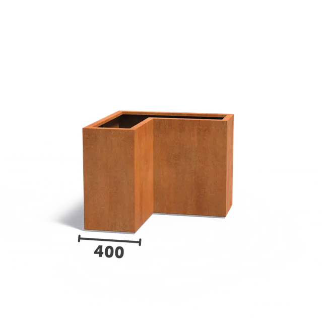 Jardinera en forma de L de acero Corten de 100 x 100 x 80 cm.