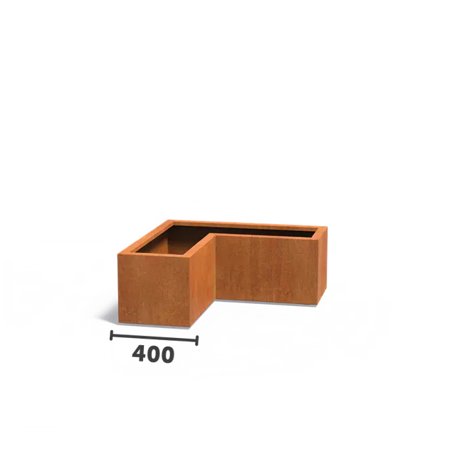 Jardinera en forma de L de acero Corten de 100 x 100 x 40 cm