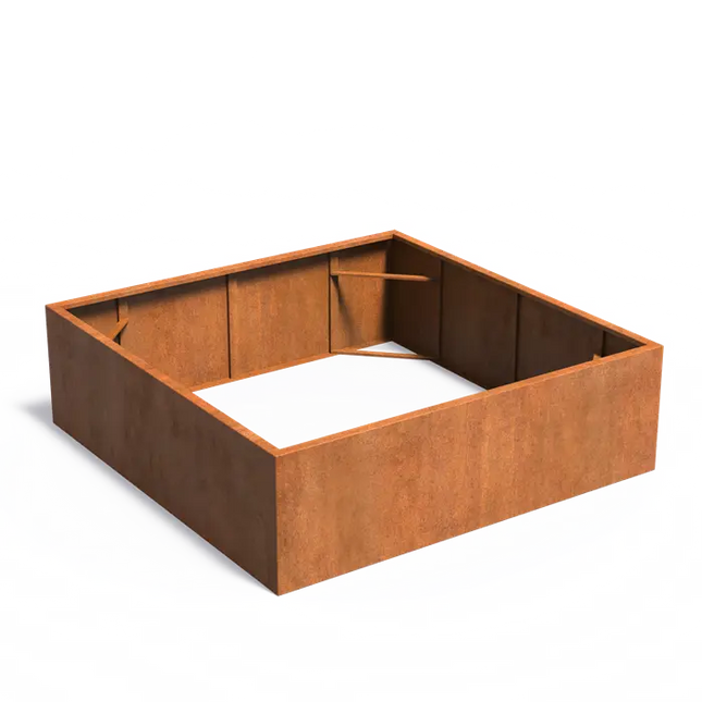Jardinière en acier Corten 200 x 200 x 60 cm - Sans fond