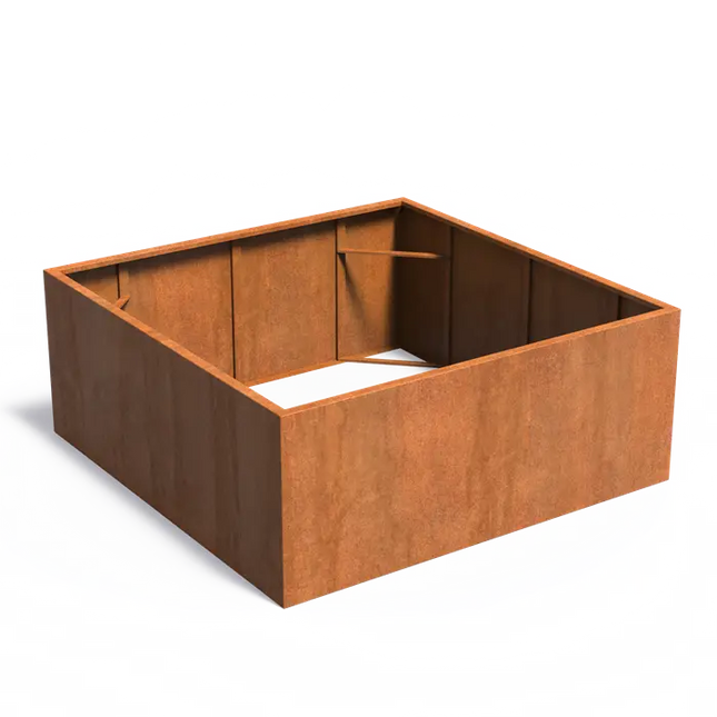 Jardinière en acier Corten 200 x 200 x 80 cm - Sans fond