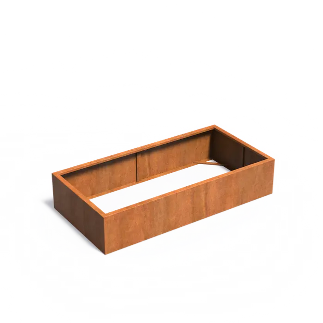 Jardinière en acier Corten 200 x 100 x 40 cm - Sans fond