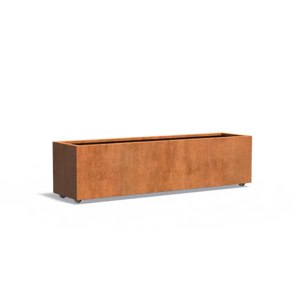 Jardinière en acier Corten sur roulettes 200 x 50 x 50 cm