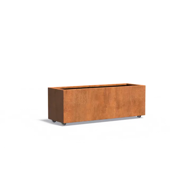 Cortenstaal Plantenbak op Wielen 150 x 50 x 50 cm