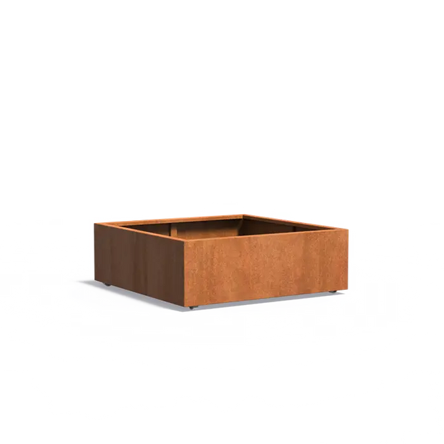 Jardinera de acero Corten con ruedas, 120 x 120 x 40 cm