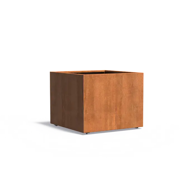 Jardinera de acero Corten con ruedas, 100 x 100 x 80 cm