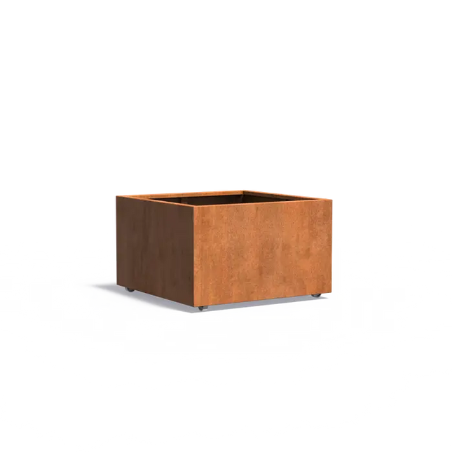 Jardinera de acero Corten con ruedas, 100 x 100 x 60 cm