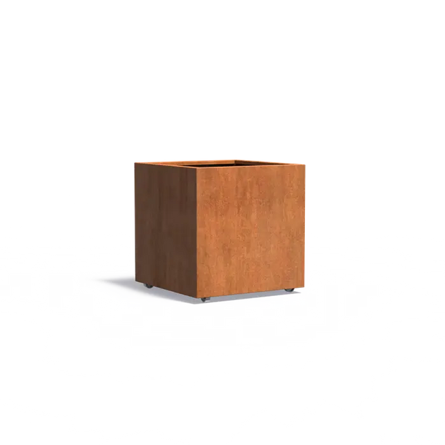 Jardinera de acero Corten con ruedas, 80 x 80 x 80 cm